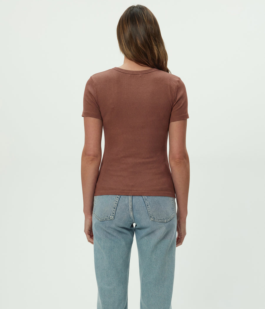 Rico Crewneck Tee in Bark Brown Side View #BARK