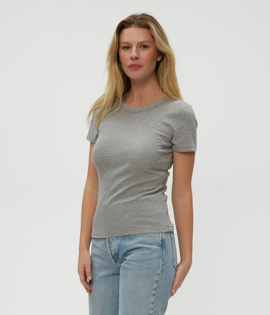Rico Crewneck Tee in Heather Grey Grey Side View #HEATHER GREY