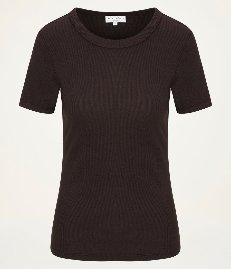 Rico Crewneck Tee in Java Brown Close Up View #JAVA