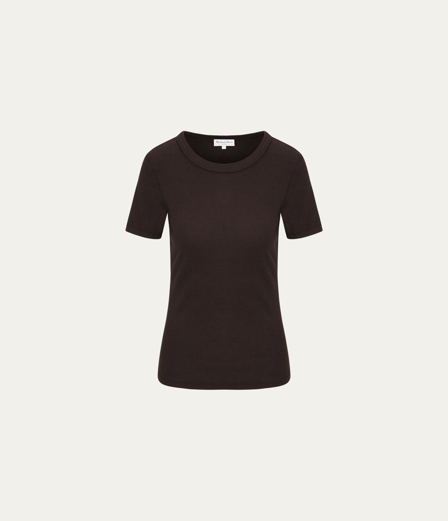 Rico Crewneck Tee in Java Brown Close Up View #JAVA