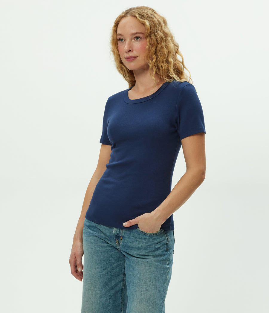 Rico Crewneck Tee in Nocturnal Blue Side View #NOCTURNAL