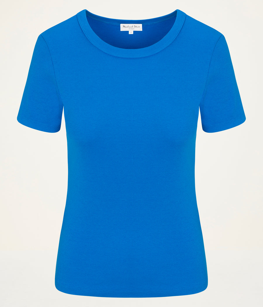 Rico Crewneck Tee in PACIFIC BLUE Close up View #PACIFIC
