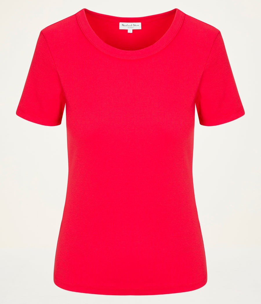 Rico Crewneck Tee in SAMBA RED Close up View #SAMBA
