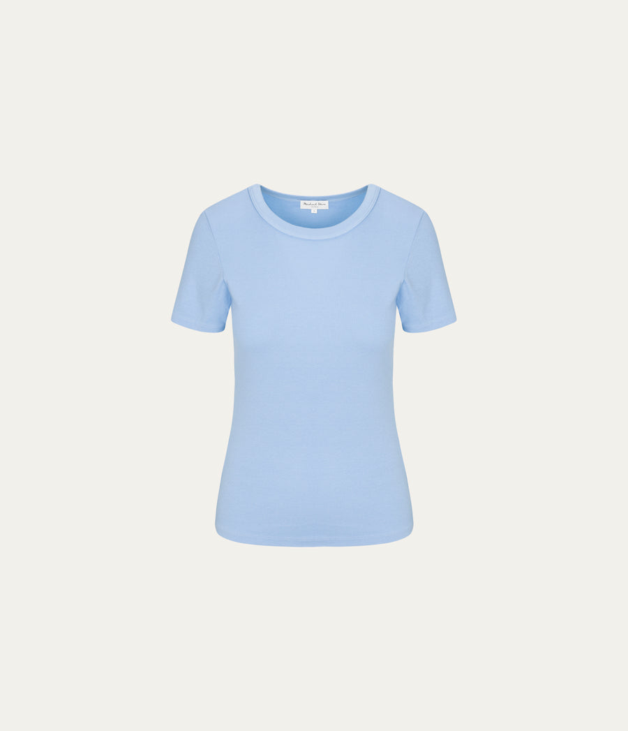 Rico Crewneck Tee  in SKY Blue Close up View #SKY
