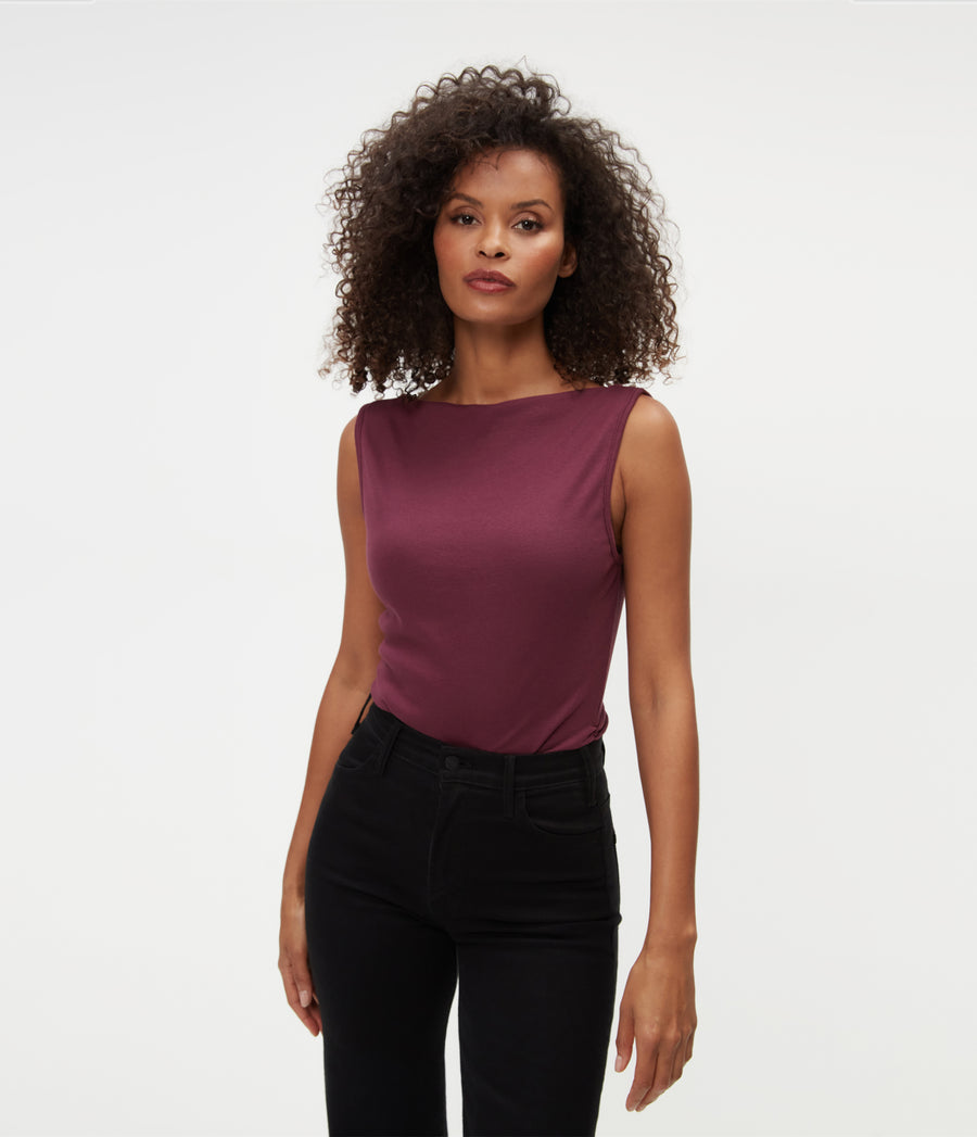 Coco Ruched Tank in Beetroot Red Close Up View #BEETROOT
