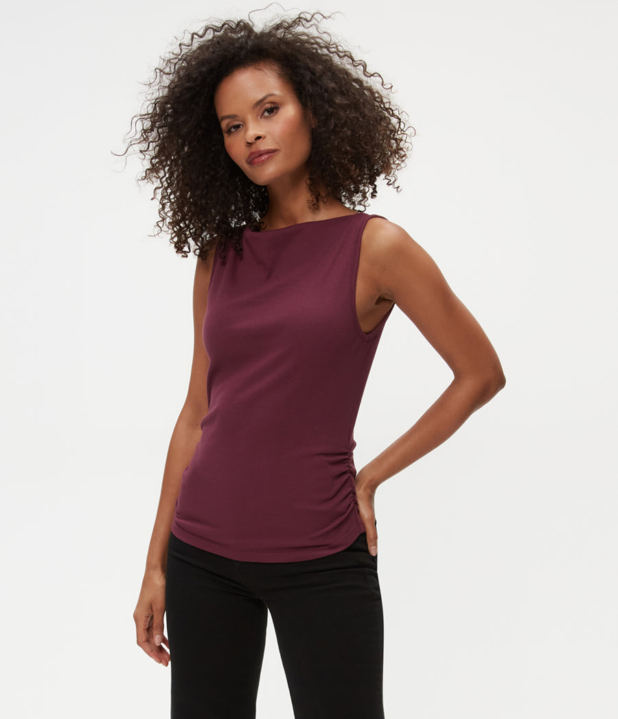 Coco Ruched Tank in Beetroot Red Side View #BEETROOT