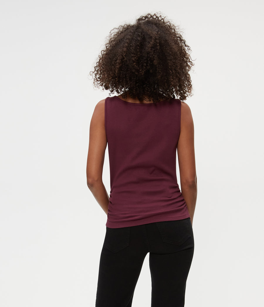 Coco Ruched Tank in Beetroot Red Back View #BEETROOT