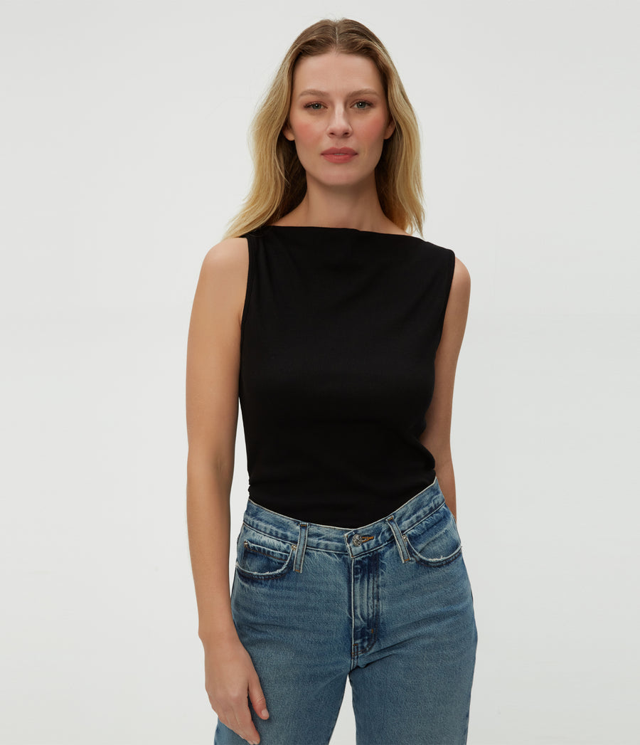 Coco Ruched Tank in Black  Close Up View #BLACK