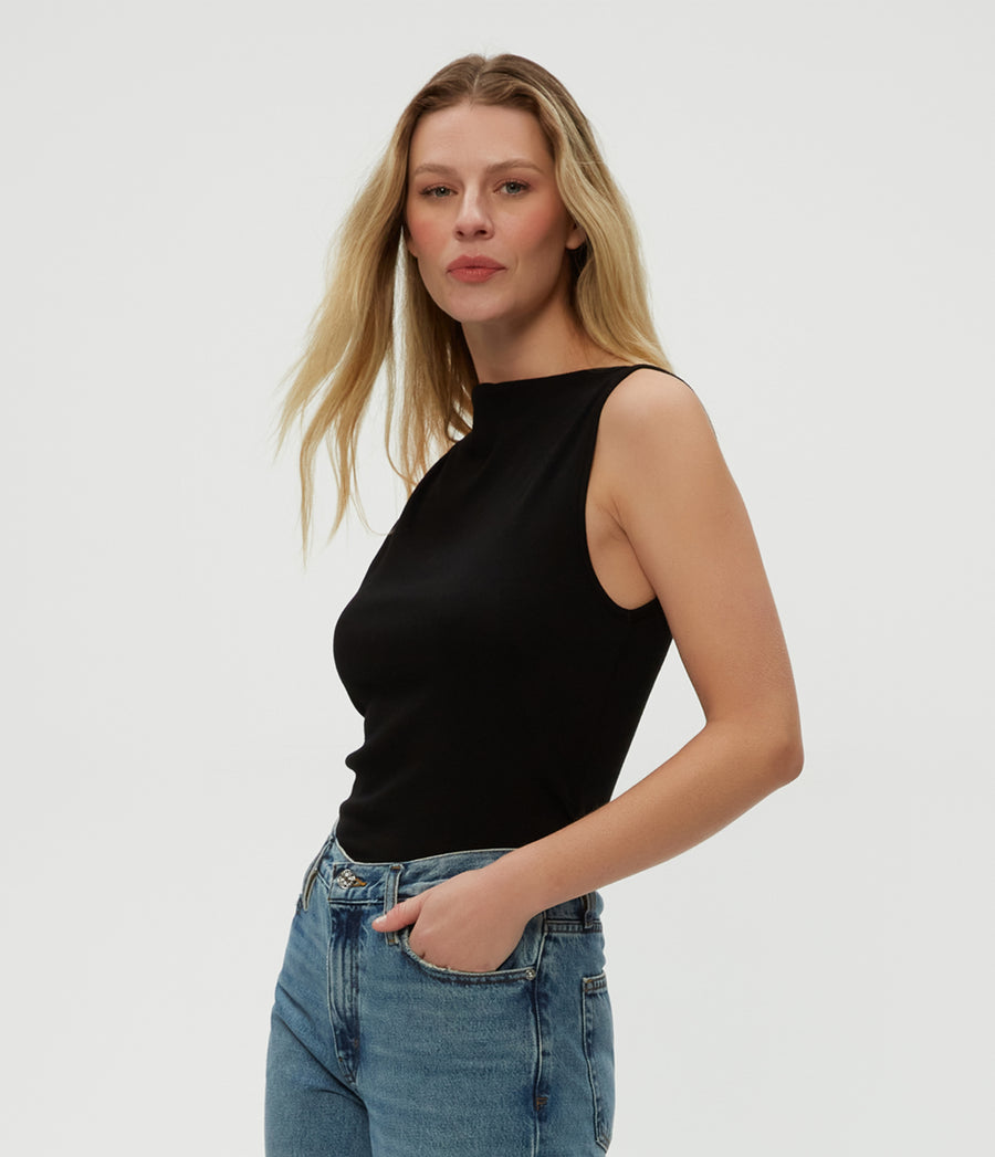Coco Ruched Tank in Black  Side View #BLACK
