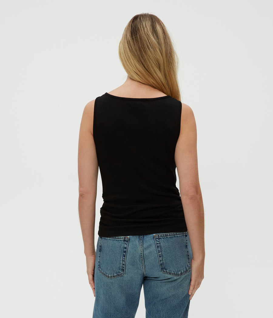 Coco Ruched Tank in Black  Back View #BLACK