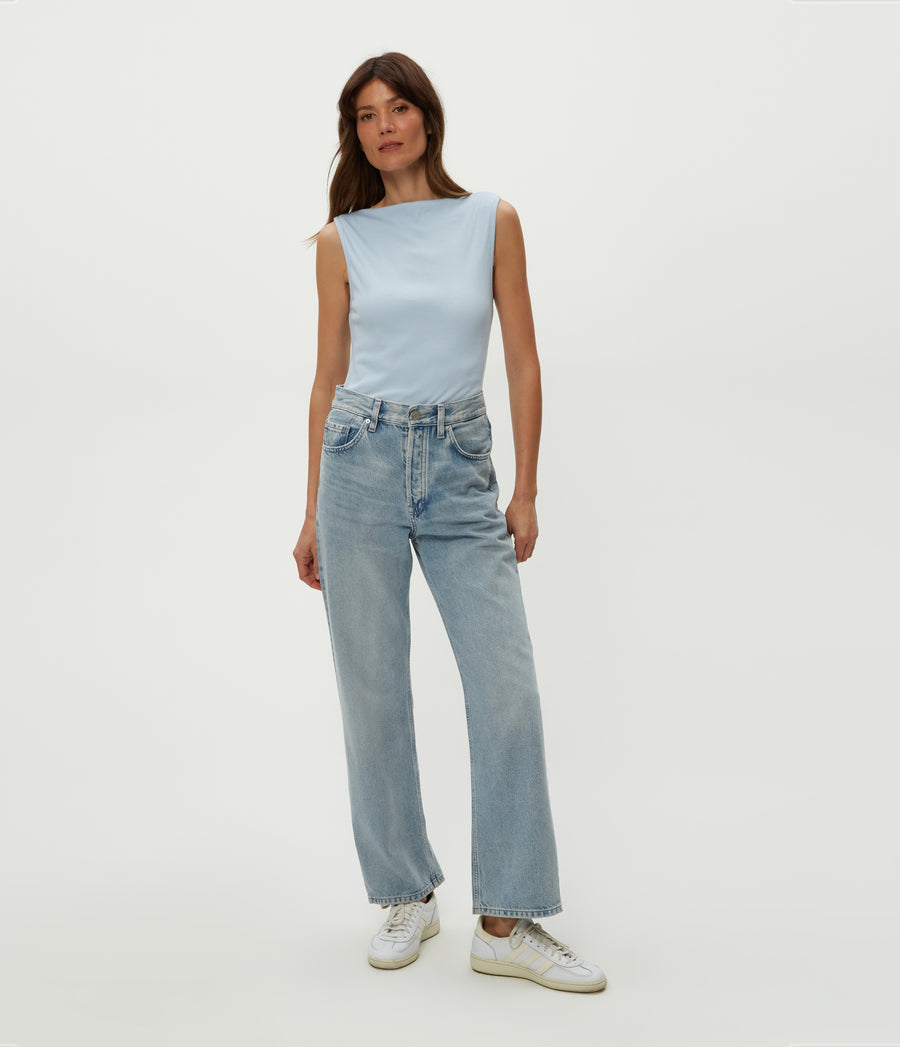Coco Ruched Tank in Fountain Blue Full Body View #FOUNTAIN