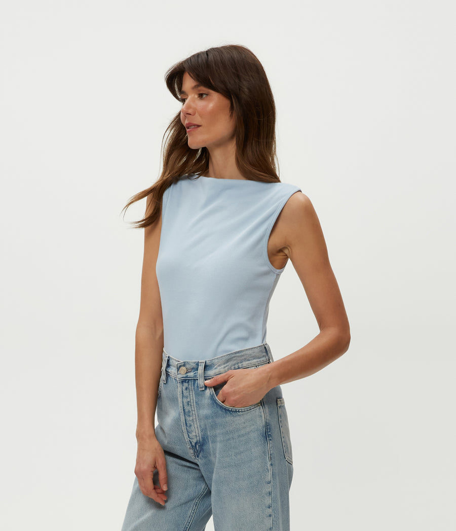 Coco Ruched Tank in Fountain Blue Side View #FOUNTAIN
