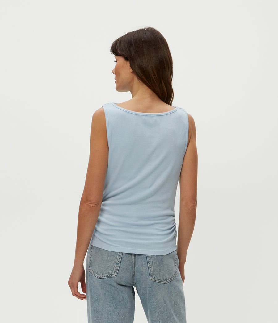 Coco Ruched Tank in Fountain Blue Back View #FOUNTAIN