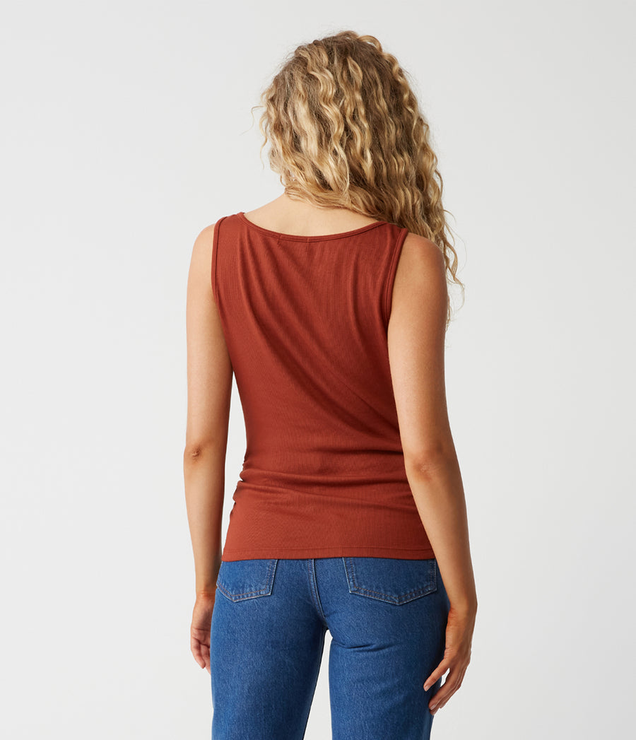 Coco Ruched Boat Neck Top in Lava Red Back View #LAVA
