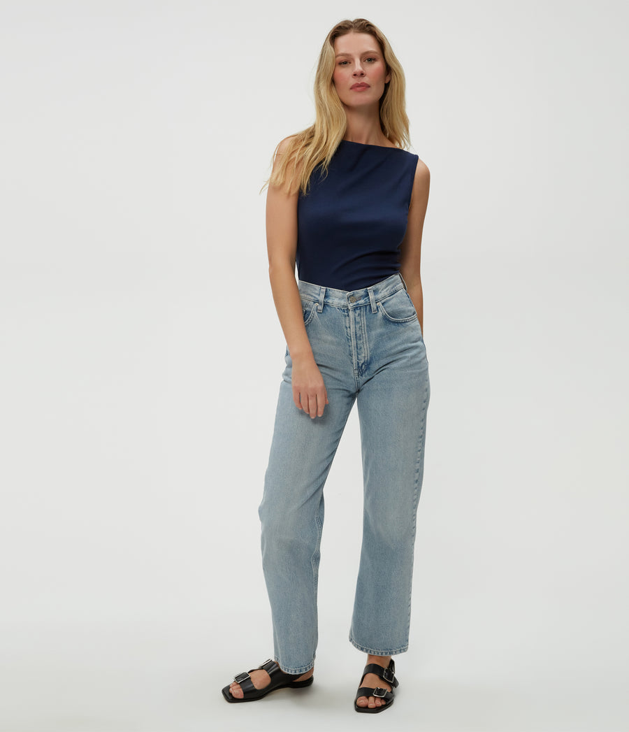 Coco Ruched Tank in Nocturnal Blue Full Body View #NOCTURNAL