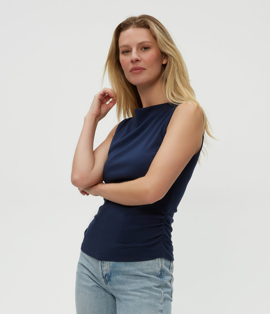 Coco Ruched Tank in Nocturnal Blue Side View #NOCTURNAL