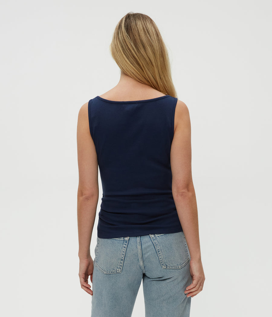 Coco Ruched Tank in Nocturnal Blue Back View #NOCTURNAL