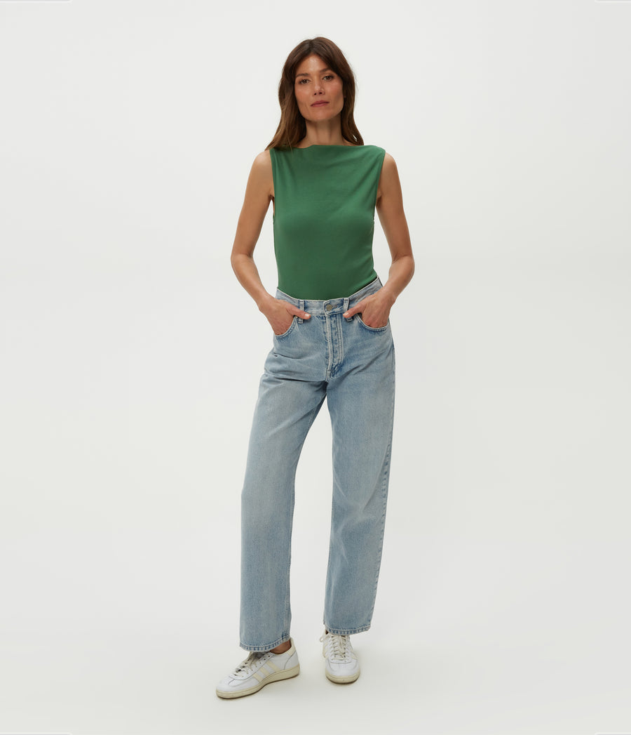 Coco Ruched Tank in Palm Green Full Body View #PALM