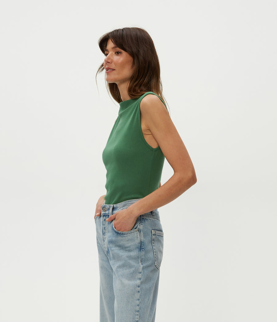Coco Ruched Tank in Palm Green Side View #PALM