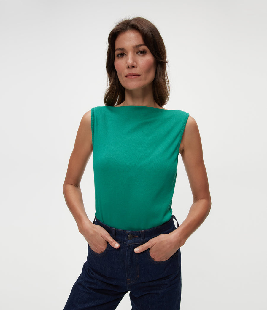 Coco Ruched Tank in Peppermint Green Close Up View #PEPPERMINT