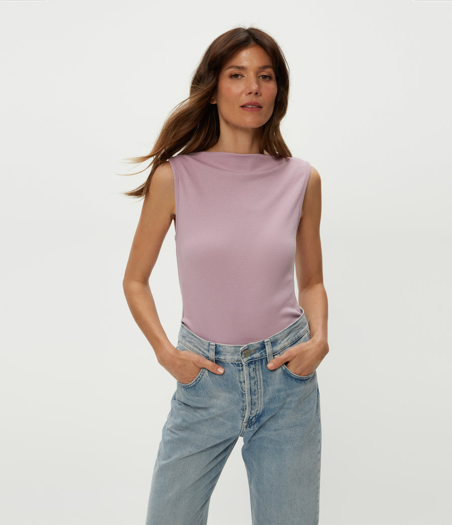 Coco Ruched Tank in Sachet Purple Close Up View #SACHET