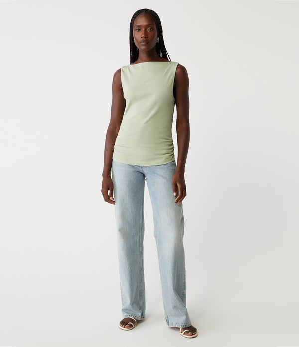 Coco Ruched Tank in Seacrest Green Full Body View #SEACREST