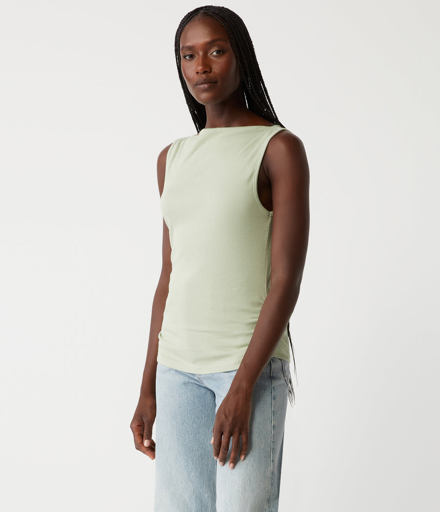 Coco Ruched Tank in Seacrest Green Side View #SEACREST