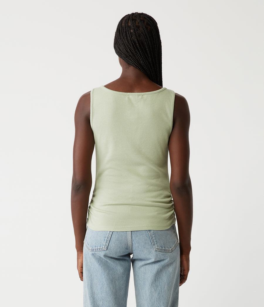 Coco Ruched Tank in Seacrest Green Back View #SEACREST