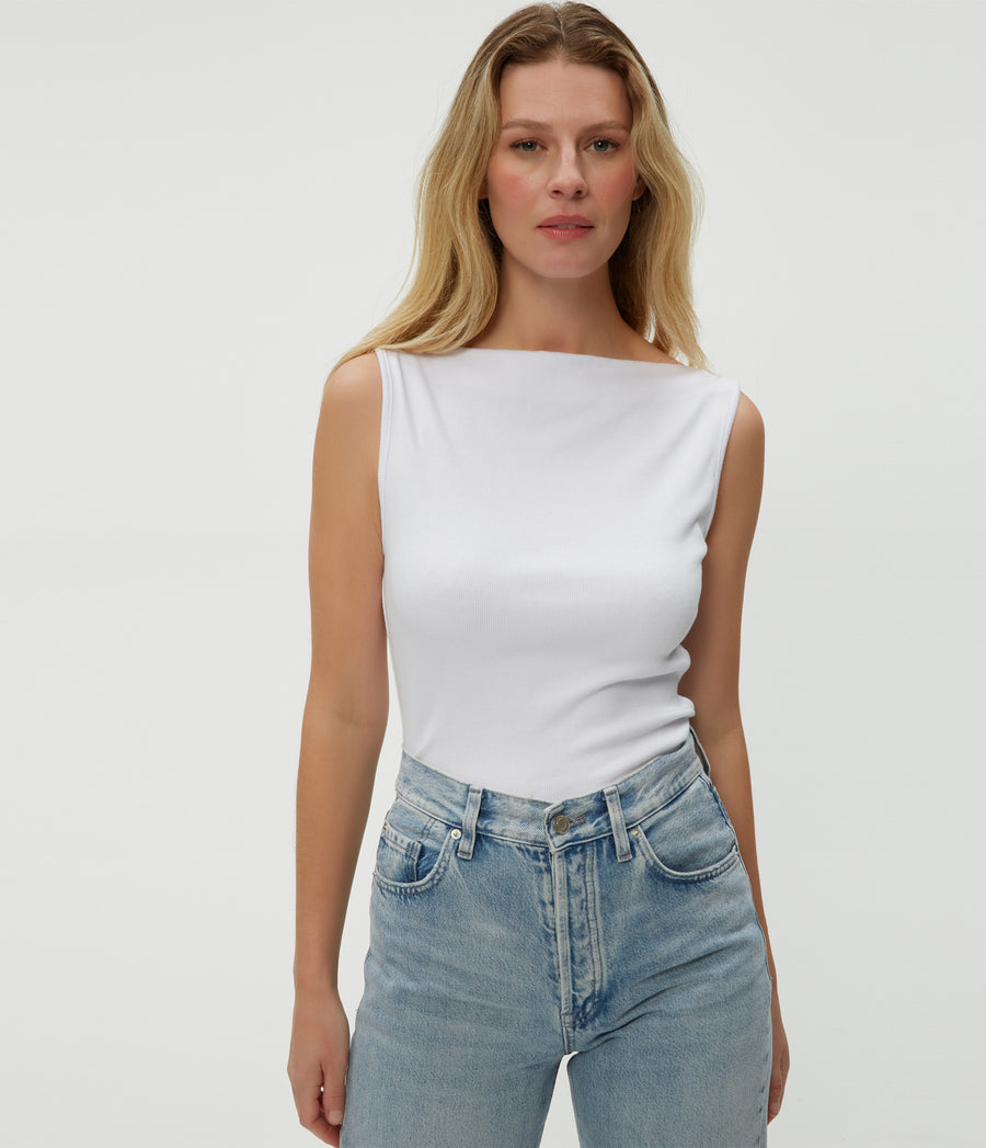 Coco Ruched Tank in White  Close Up View #WHITE