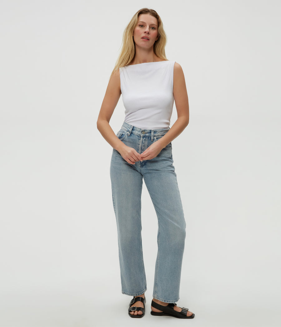 Coco Ruched Tank in White  Full Body View #WHITE
