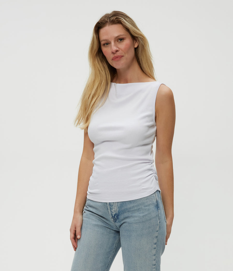 Coco Ruched Tank in White  Side View #WHITE