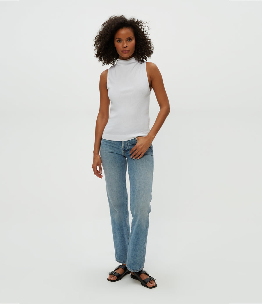 Chiara Drape Neck Tank in White  Full Body View #WHITE