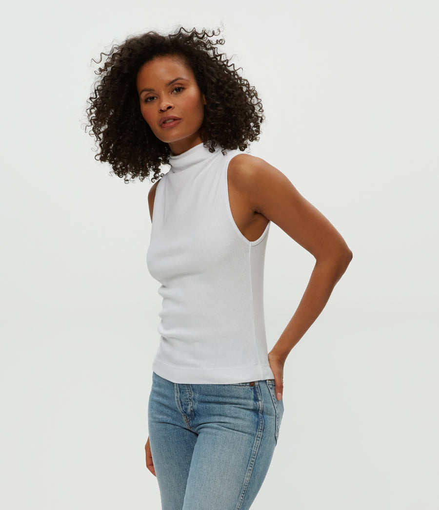Chiara Drape Neck Tank in White  Side View #WHITE