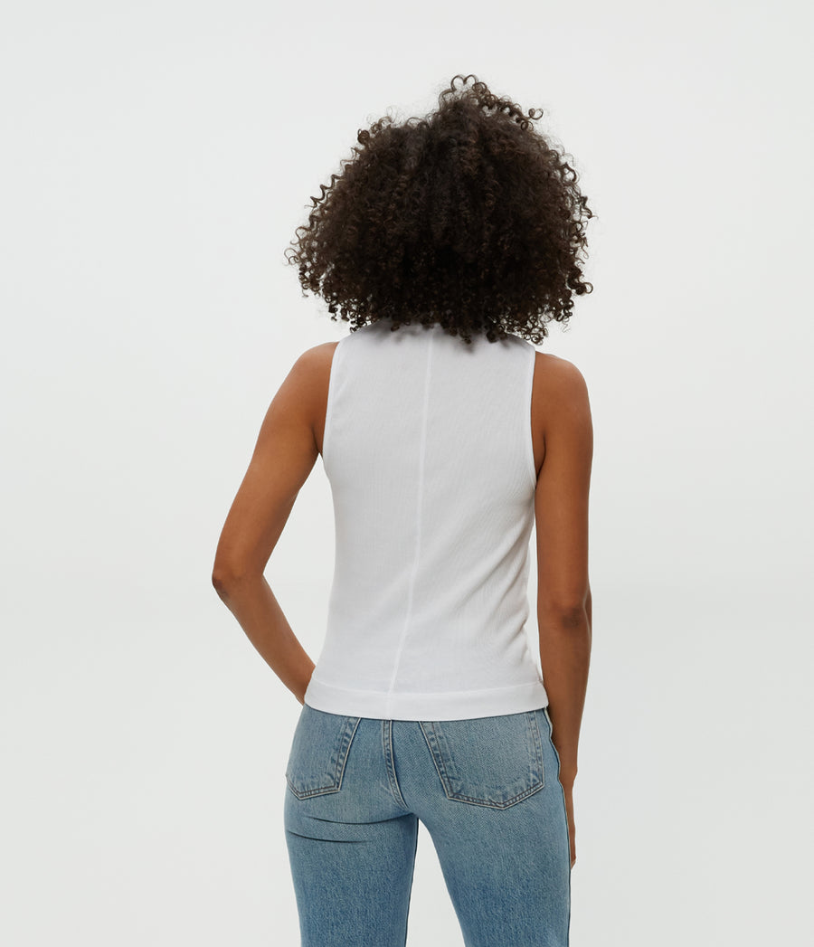Chiara Drape Neck Tank in White  Back View #WHITE