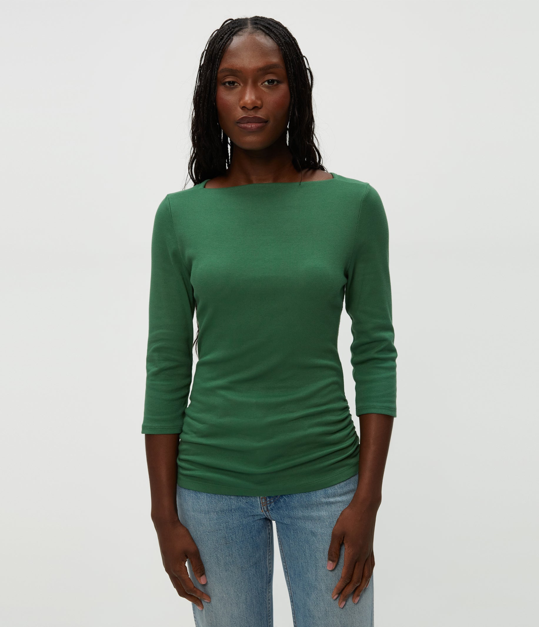 (取寄) マイケル スターズ レディース アシャ 3/4 スリーブ ストレート ネック トップ Michael Stars women Asha 3/4 Sleeve Straight Neck Top Black Asha 3/4 Sleeve Straight Neck Top