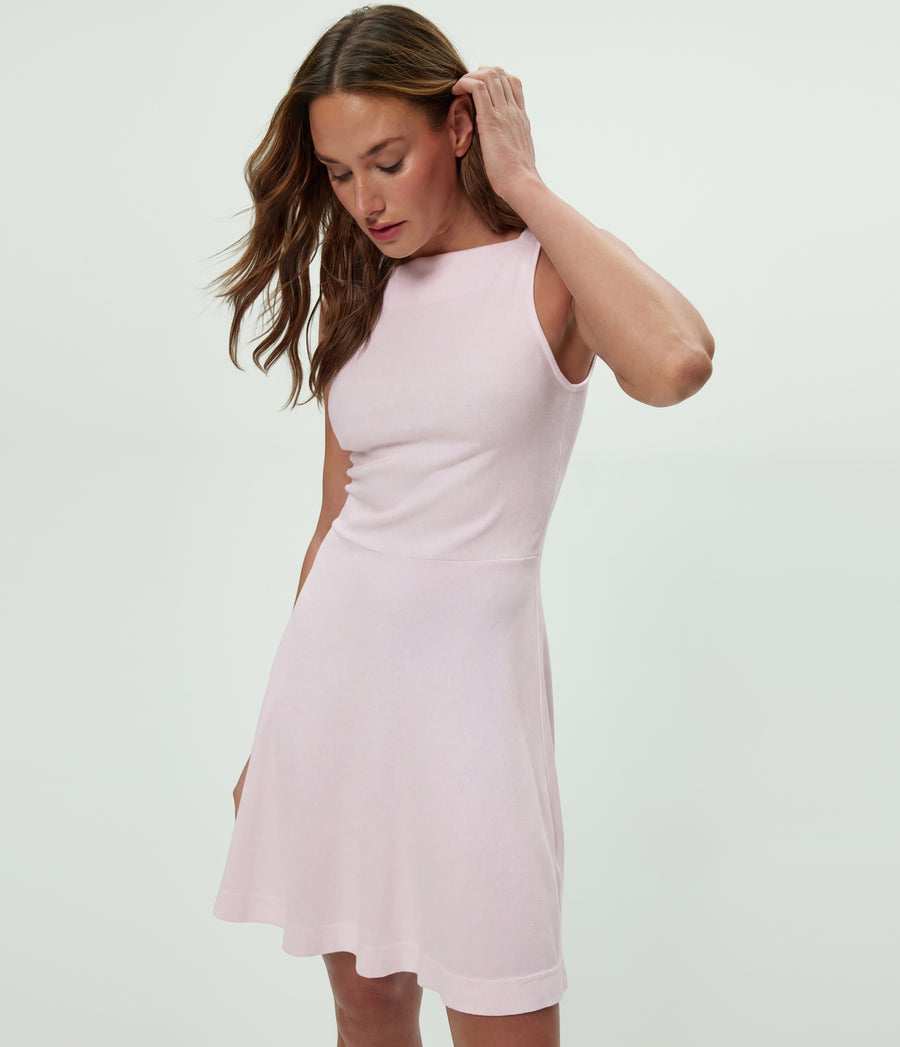 Andy Mini Skater Dress in BLUSH Pink Close up View #BLUSH