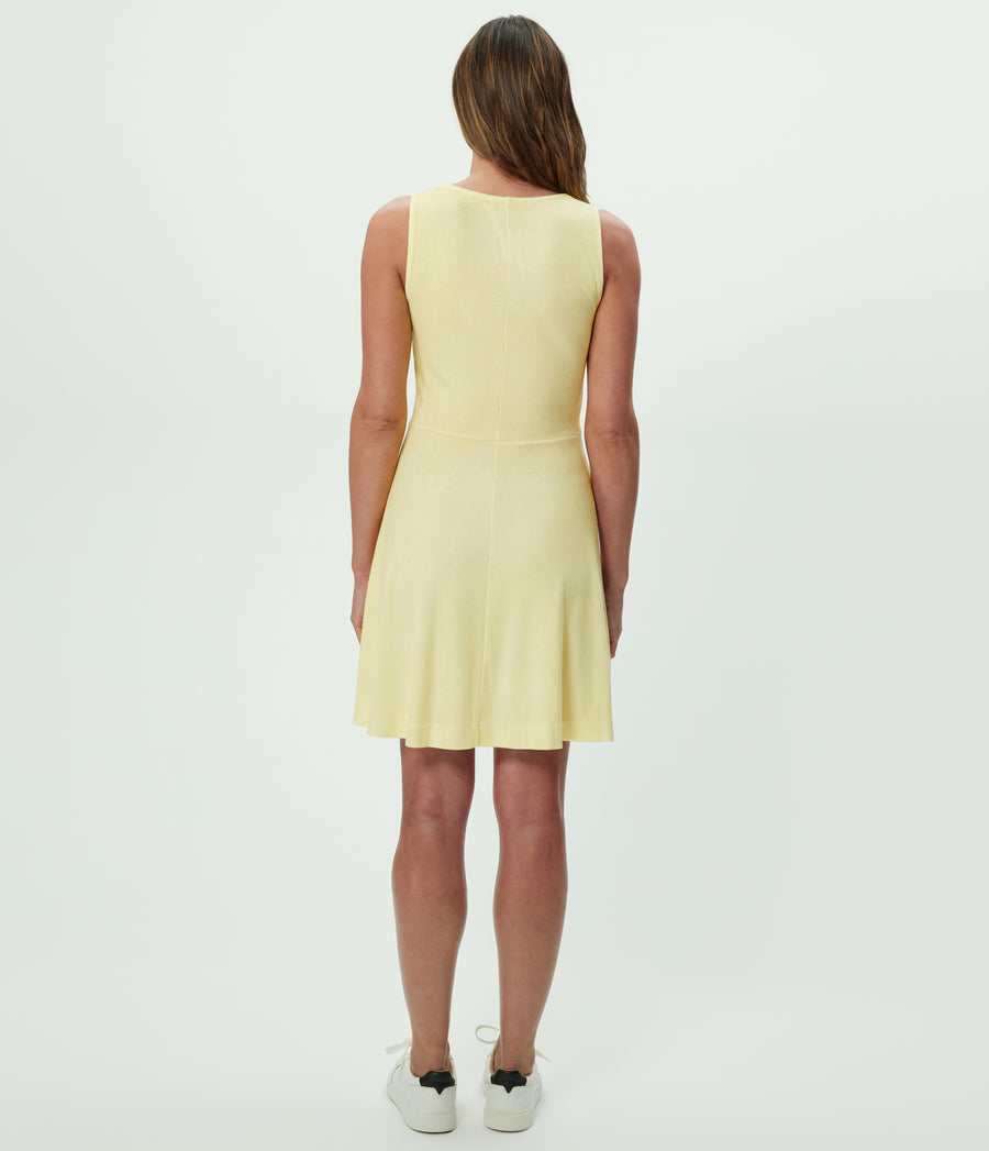 Andy Mini Skater Dress in BUTTERCUP Yellow Back View #BUTTERCUP