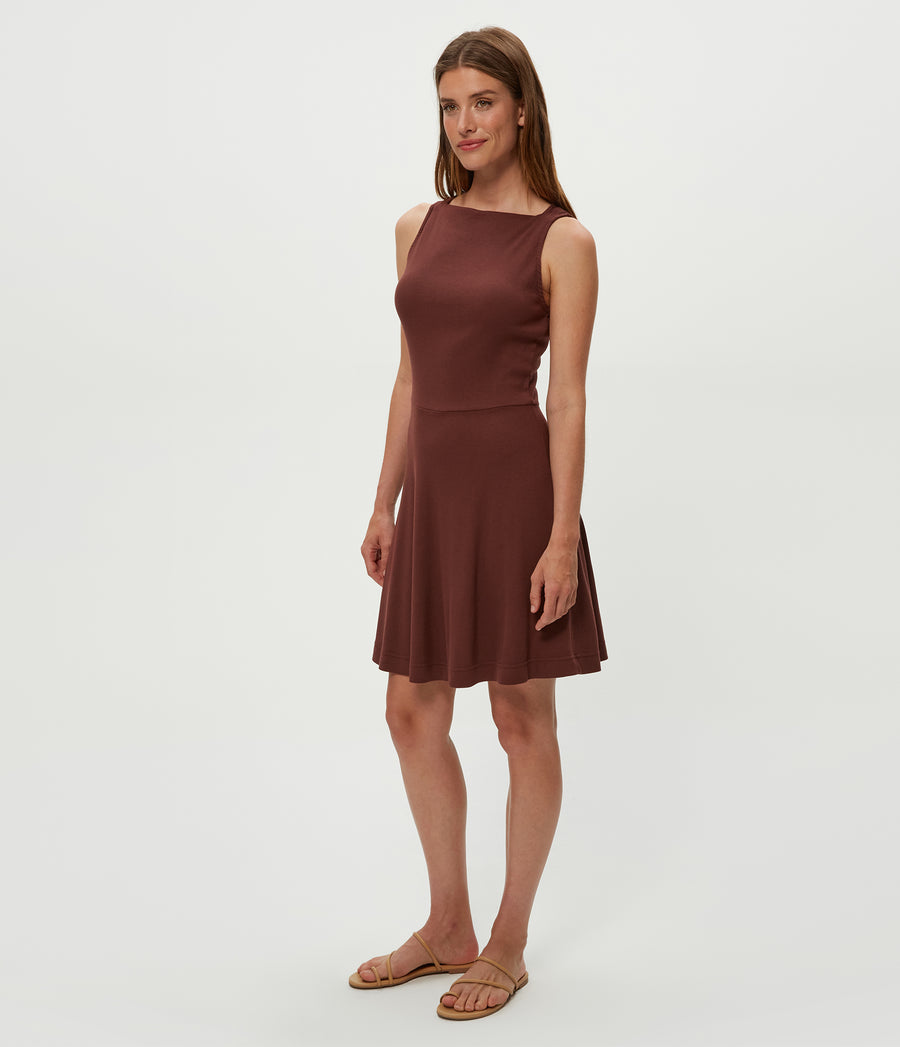 Andy Mini Skater Dress in ESPRESSO Brown Side View #ESPRESSO