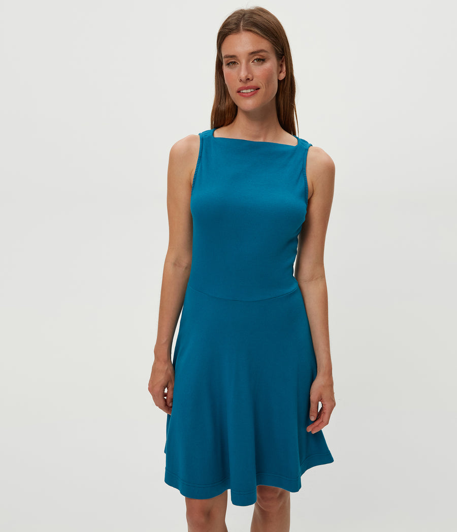 Andy Mini Skater Dress in LAGOON GREEN Close up View #LAGOON