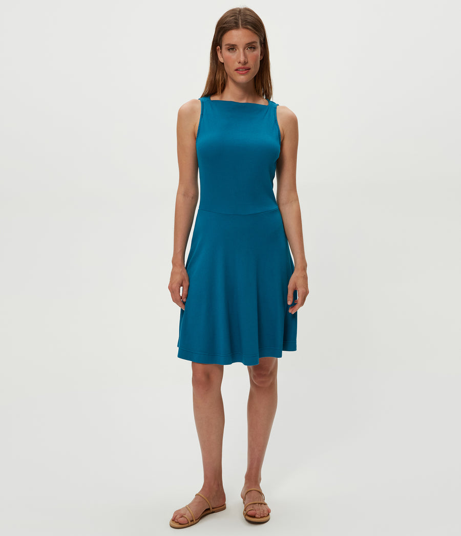 Andy Mini Skater Dress in  LAGOON GREEN Full Body View #LAGOON