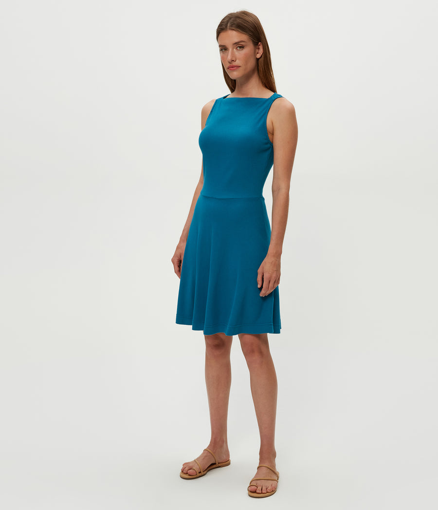 Andy Mini Skater Dress in LAGOON GREEN Side View #LAGOON