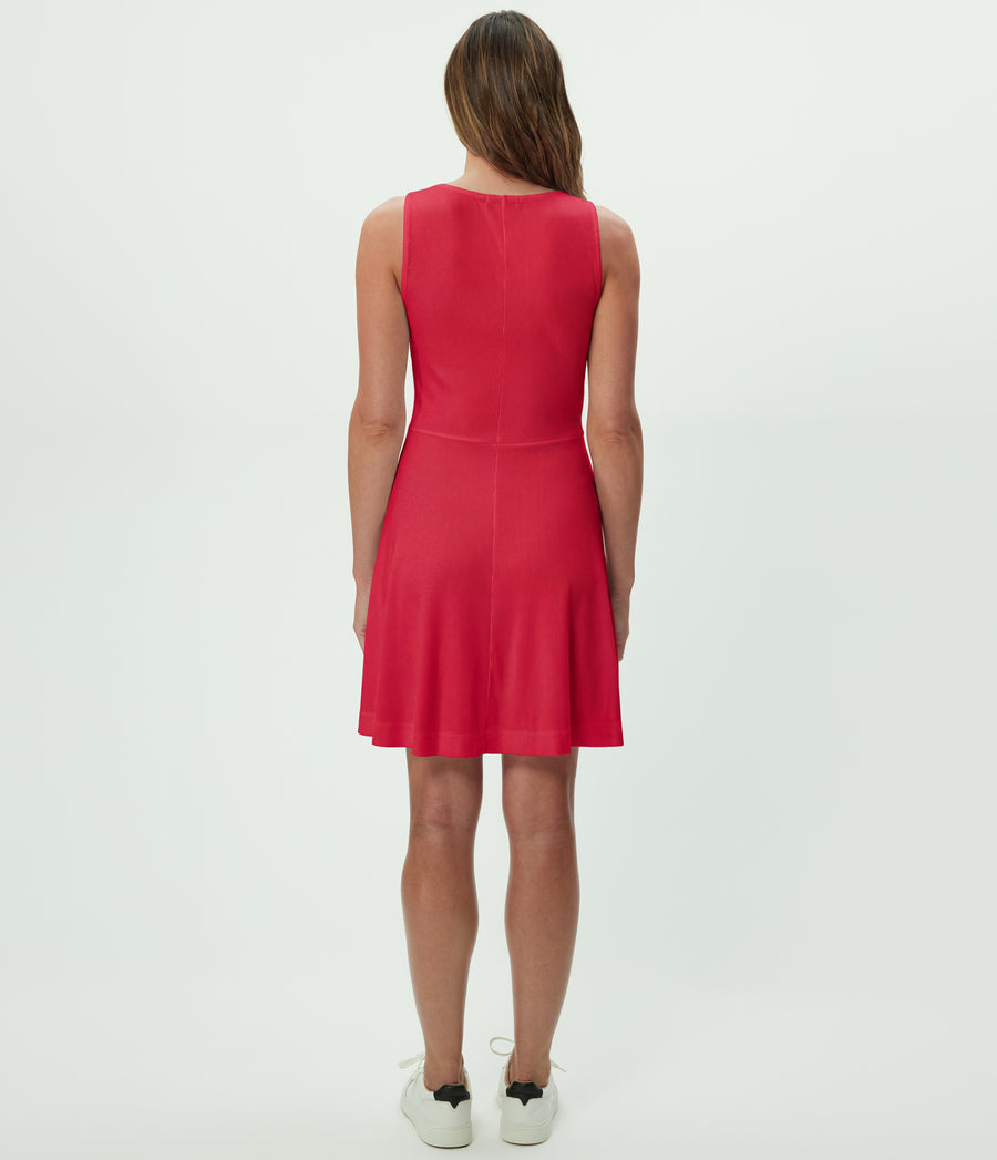Andy Mini Skater Dress in LACQUER RED Back View #LACQUER