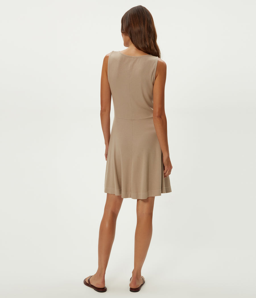 Andy Mini Skater Dress in  MACADAMIA Beige Back View #MACADAMIA