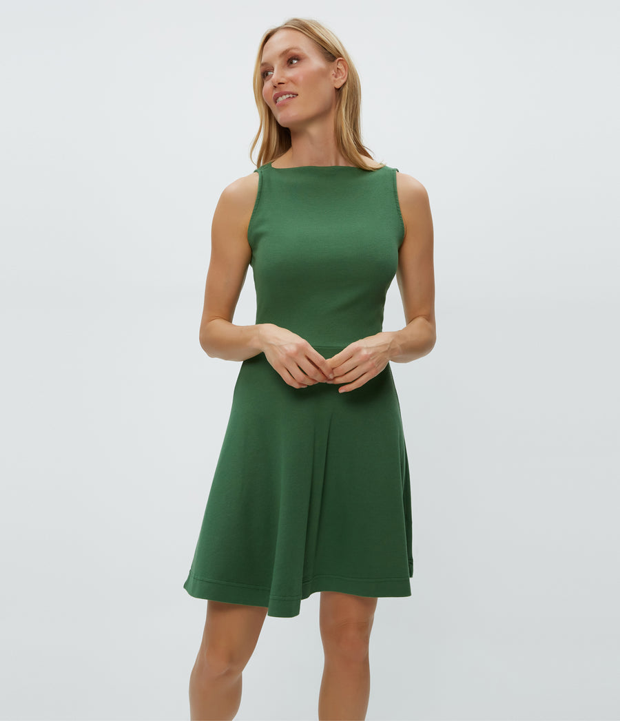 Andy Mini Skater Dress in Palm Green Close Up View #PALM