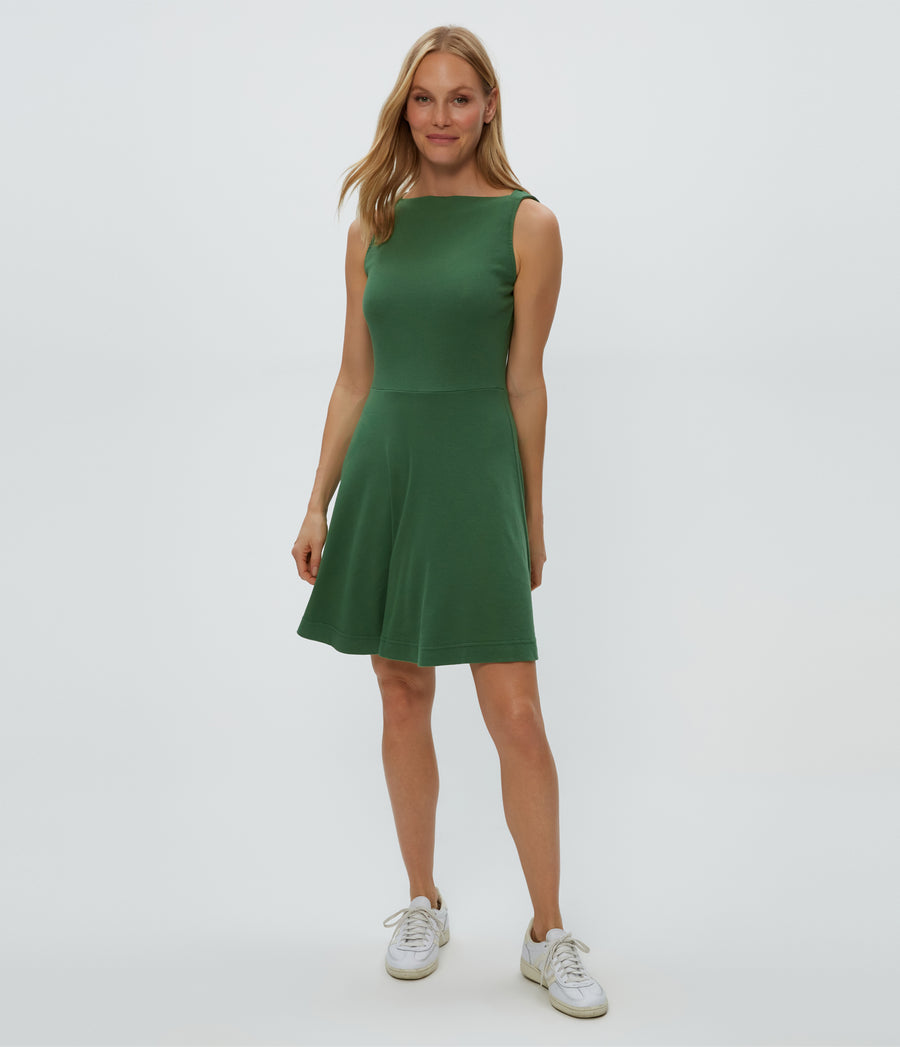 Andy Mini Skater Dress in Palm Green Full Body View #PALM