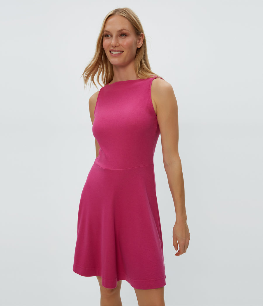 Andy Mini Skater Dress in Pitaya Pink Close Up View #PITAYA