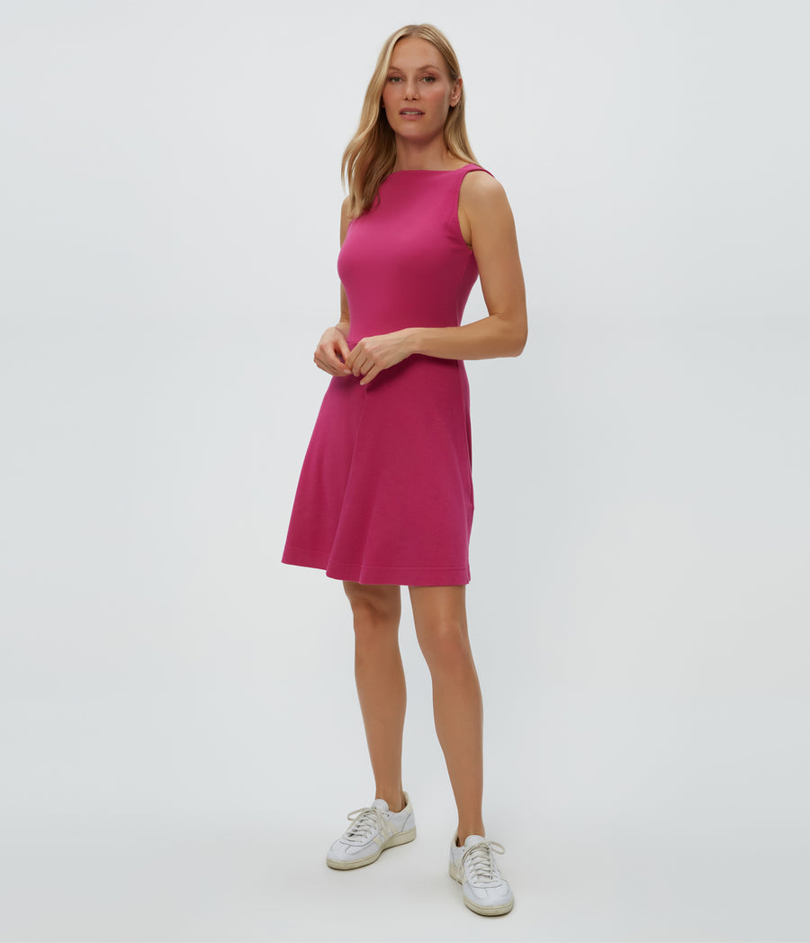 Andy Mini Skater Dress in Pitaya Pink Full Body View #PITAYA