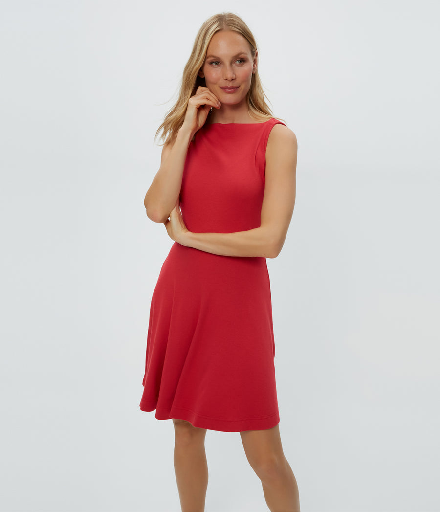 Andy Mini Skater Dress in Rumba Red Close Up View #RUMBA