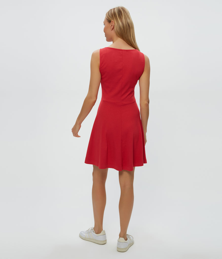 Andy Mini Skater Dress in Rumba Red Back View #RUMBA
