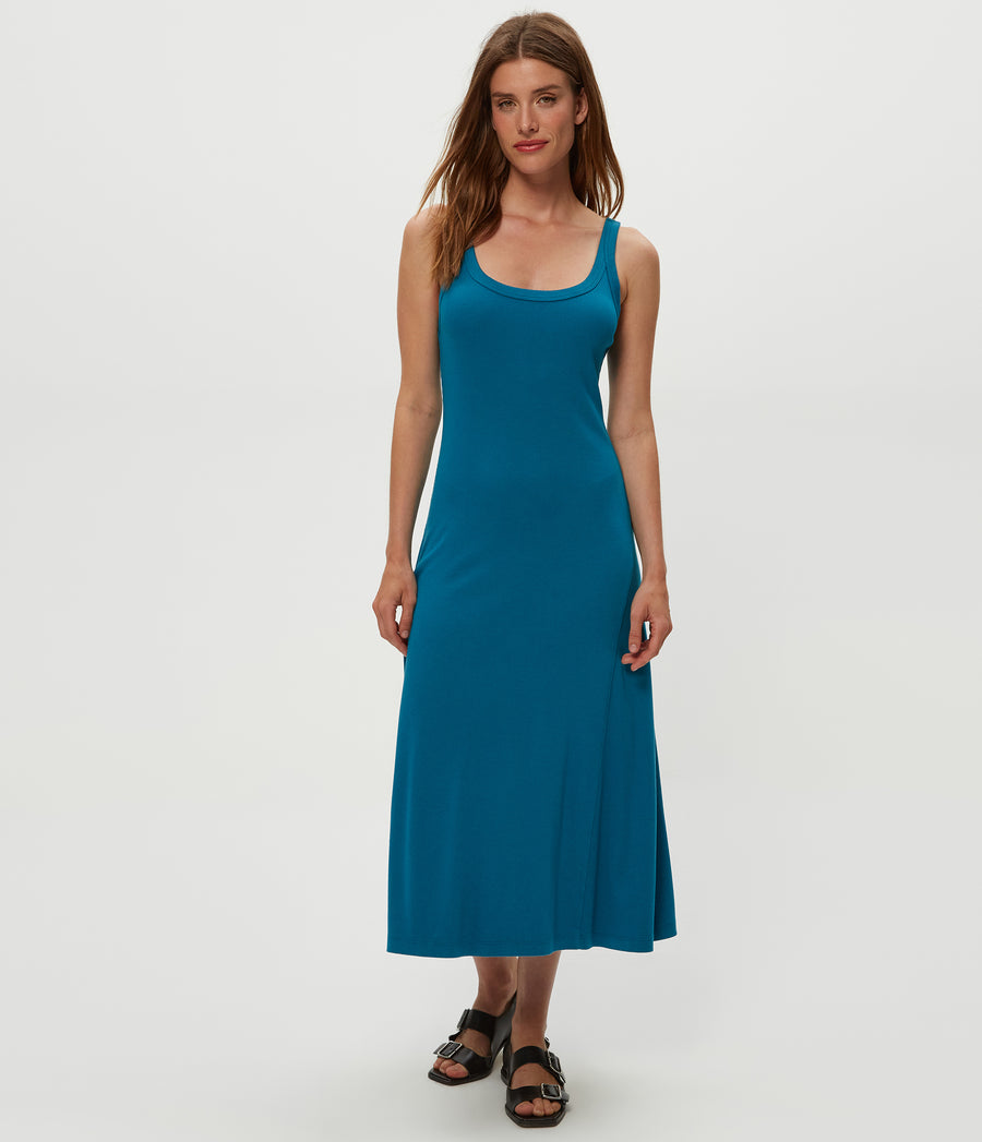 Celine Midi Dress in LAGOON GREEN Close up View #LAGOON
